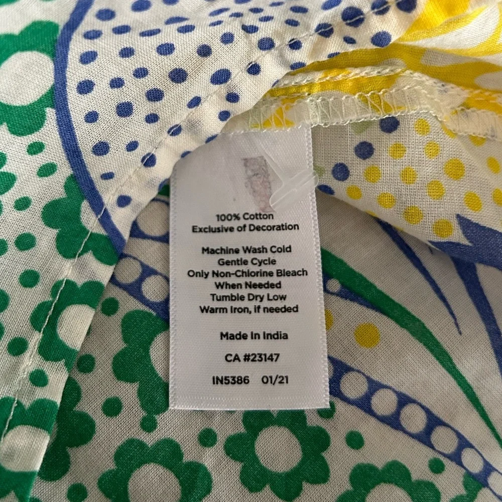 Talbots Smocked Peasant Blouse Button Up Crochet Accents Green Blue Yellow Sz S - Picture 8 of 10